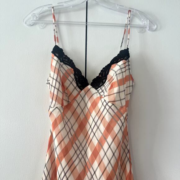 Realisation Par The Karlie Summer Check Silk Maxi Dress XS White Black Orange - Picture 4 of 8